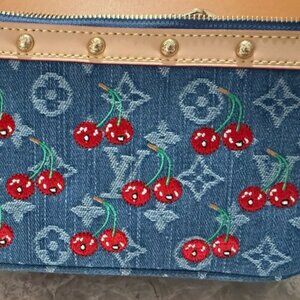 Beautiful Denim Fashion Pouch with Embroidery and Leather and multi straps!